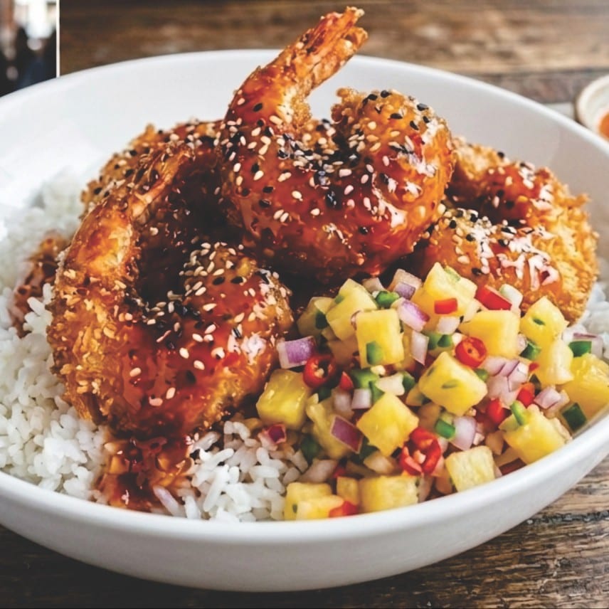 Fried Coconut Shrimp Bowl.